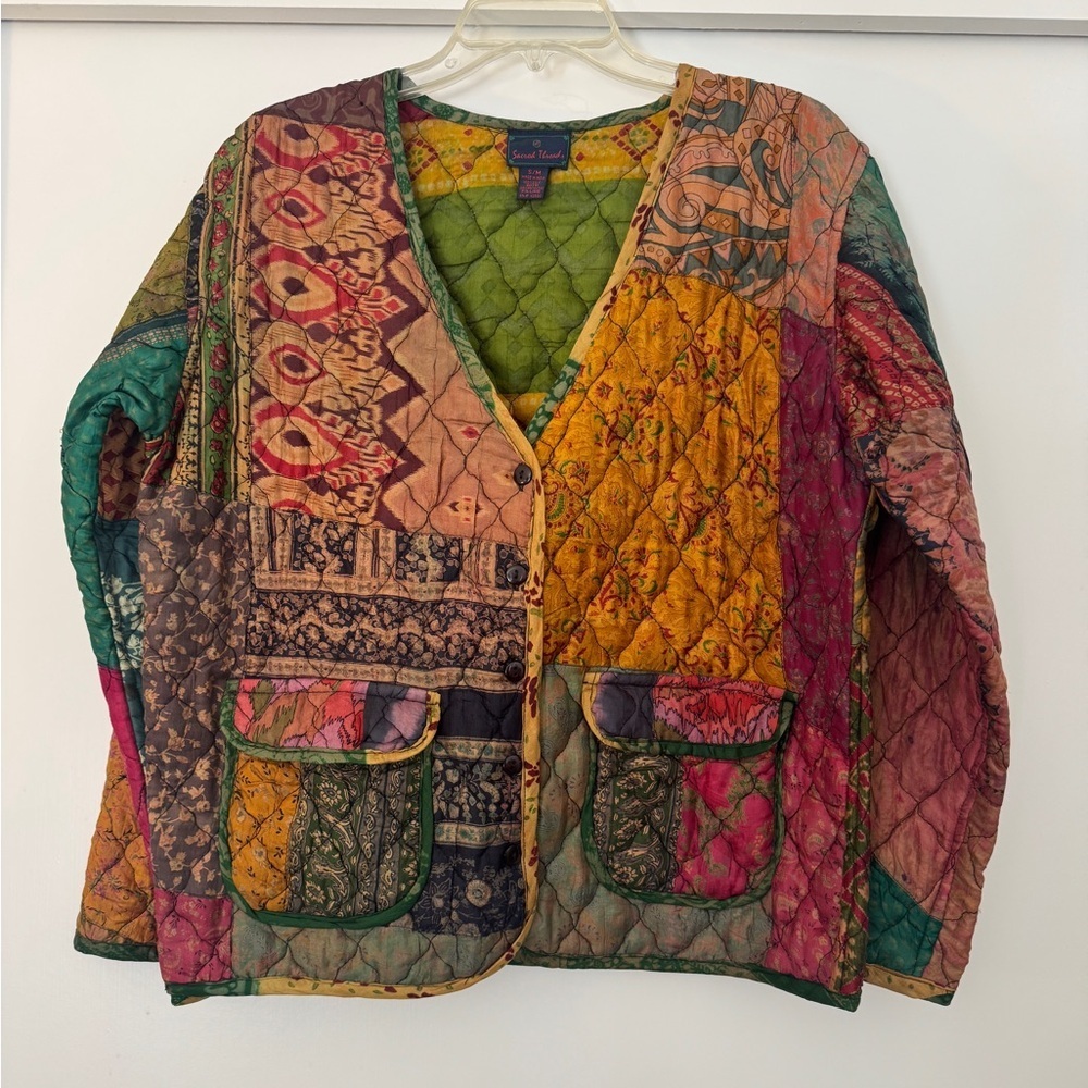 Sacred Threads Vintage Quilted Patchwork Silk Jacket S/M
